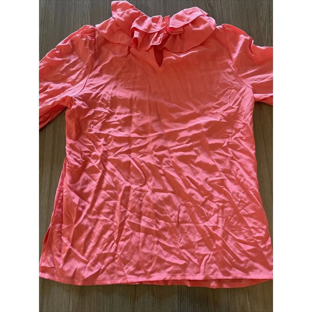 Tory‎ Burch Ruffle Blouse Size 0 All Silk Vivid Pink 650